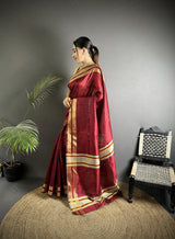 Dista Elora Red Raw Silk Zari Woven Kanjivaram Saree, view 2
