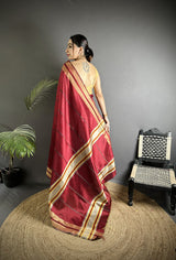 Dista Elora Red Raw Silk Zari Woven Kanjivaram Saree, view 3