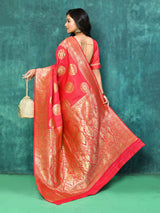 Dista Elora Red Silk Blend Banarasi Woven Designer Saree For Women, view 2