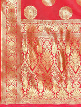 Dista Elora Red Silk Blend Banarasi Woven Designer Saree For Women, view 4