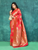 Dista Elora Red Silk Blend Banarasi Woven Designer Saree For Women, view 6