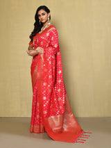 Dista Elora Red Silk Blend Banarasi Woven Designer Saree For Women With unstitched blouse, view 2