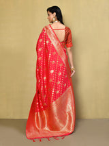 Dista Elora Red Silk Blend Banarasi Woven Designer Saree For Women With unstitched blouse, view 3