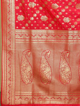Dista Elora Red Silk Blend Banarasi Woven Designer Saree For Women With unstitched blouse, view 6