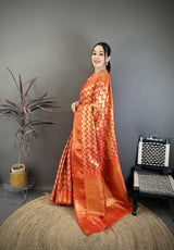 Dista Elora Red Soft Silk Zig Zag Leheriya Zari Weaving Saree, view 2