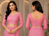Dista Elora Rose Pink Chanderi Cotton Geometric & Ethnic Motifs Printed Ready To Wear Saree, view 2
