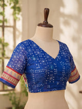 Dista Elora Royal Blue Linen Bandhani Digital Print Bollywood Saree, view 3