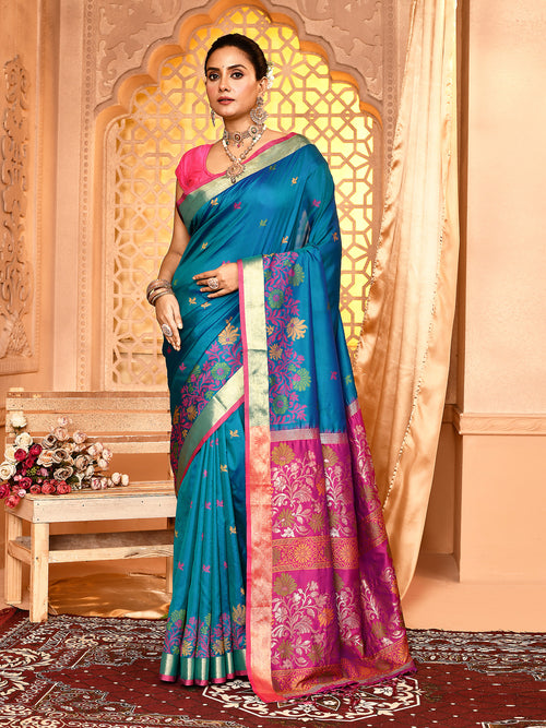 Dista Elora Royal Blue Pure Banarasi Weaving Silk Saree