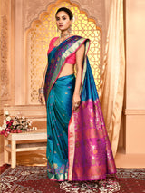 Dista Elora Royal Blue Pure Banarasi Weaving Silk Saree, view 2