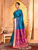 Dista Elora Royal Blue Pure Banarasi Weaving Silk Saree, view 5