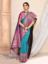 Dista Elora Royal Blue Pure Soft Silk Banarasi Plain Weaving Saree, view 2