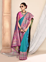 Dista Elora Royal Blue Pure Soft Silk Banarasi Plain Weaving Saree, view 3