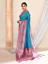Dista Elora Royal Blue Pure Soft Silk Banarasi Plain Weaving Saree, view 5