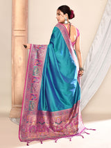 Dista Elora Royal Blue Pure Soft Silk Banarasi Plain Weaving Saree, view 6