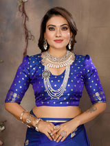 Dista Elora Royal Blue Satin Silk Floral & Botanical Motifs Zari Woven Banarasi Saree, view 4