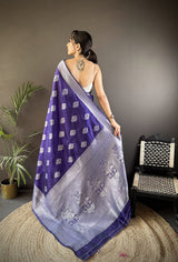 Dista Elora Royal Blue Soft Silk Floral Motifs Banarasi Saree, view 5
