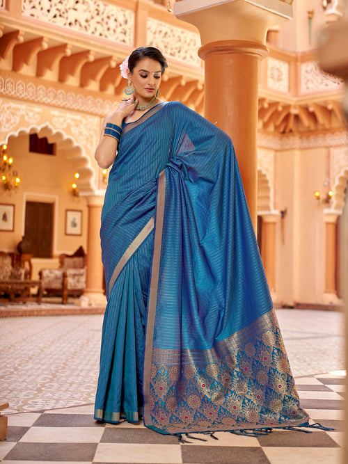 Dista Elora Royal Blue Soft Silk Kanjivaram Zari Jacquard Work Designer Saree