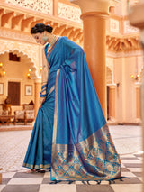 Dista Elora Royal Blue Soft Silk Kanjivaram Zari Jacquard Work Designer Saree, view 2