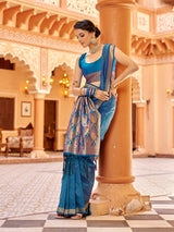 Dista Elora Royal Blue Soft Silk Kanjivaram Zari Jacquard Work Designer Saree, view 3