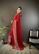 Dista Elora Royal Red Georgette Sequence Attractive Foil Print Fancy Georgette Saree, view 2