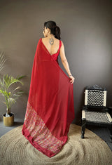 Dista Elora Royal Red Georgette Sequence Attractive Foil Print Fancy Georgette Saree, view 3
