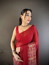 Dista Elora Royal Red Georgette Sequence Attractive Foil Print Fancy Georgette Saree, view 5