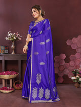 Dista Elora Satin Silk Floral Motifs Zari Weaving Banarasi Saree(Deep blue, view 2