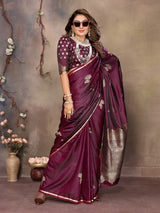 Dista Elora Satin Silk Floral Motifs Zari Weaving Banarasi Saree(Maroon, view 6