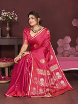 Dista Elora Satin Silk Floral Motifs Zari Weaving Banarasi Saree(Pink, view 4