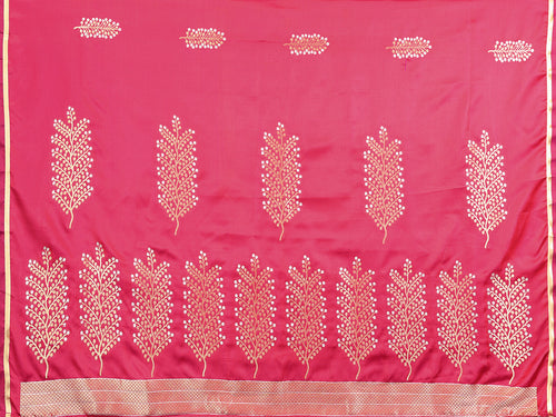 Dista Elora Satin Silk Floral Motifs Zari Weaving Banarasi Saree(Pink