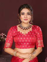 Dista Elora Satin Silk Floral Motifs Zari Weaving Banarasi Saree(Reddish-Pink, view 5