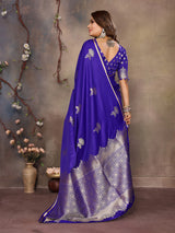 Dista Elora Satin Silk Floral Motifs Zari Weaving Banarasi Saree(Royal Blue, view 3