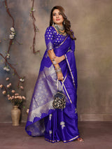 Dista Elora Satin Silk Floral Motifs Zari Weaving Banarasi Saree(Royal Blue, view 4