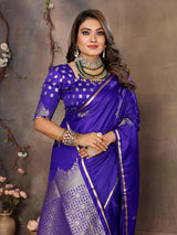Dista Elora Satin Silk Floral Motifs Zari Weaving Banarasi Saree(Royal Blue, view 5