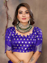 Dista Elora Satin Silk Floral Motifs Zari Weaving Banarasi Saree(Royal Blue, view 6