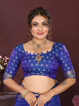 Dista Elora Satin Silk Floral Motifs Zari Weaving Banarasi Saree(Royal blue, view 5