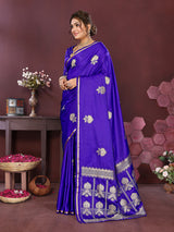 Dista Elora Satin Silk Floral Motifs Zari Weaving Banarasi Saree(Royal Blue, view 2