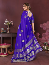 Dista Elora Satin Silk Floral Motifs Zari Weaving Banarasi Saree(Royal Blue, view 3