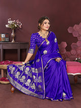 Dista Elora Satin Silk Floral Motifs Zari Weaving Banarasi Saree(Royal Blue, view 4