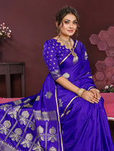Dista Elora Satin Silk Floral Motifs Zari Weaving Banarasi Saree(Royal Blue, view 5