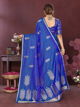 Dista Elora Satin Silk Floral Motifs Zari Weaving Banarasi Saree(Royal Blue, view 2