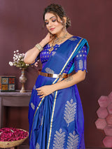 Dista Elora Satin Silk Floral Motifs Zari Weaving Banarasi Saree(Royal Blue, view 3