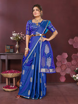 Dista Elora Satin Silk Floral Motifs Zari Weaving Banarasi Saree(Royal Blue, view 4