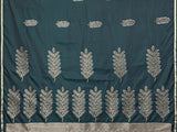 Dista Elora Satin Silk Floral Motifs Zari Weaving Banarasi Saree(Teal, view 5