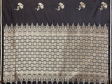 Dista Elora Satin Silk Floral Print Zari Weaving Banarasi Saree(Black, view 3