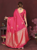 Dista Elora Satin Silk Floral Print Zari Weaving Banarasi Saree(Pink, view 3