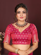 Dista Elora Satin Silk Floral Print Zari Weaving Banarasi Saree(Pink, view 6