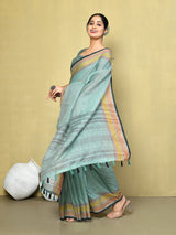Dista Elora Sea Green Linen Plain Handloom Everyday Use and Casual Saree, view 2