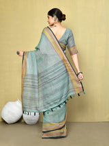 Dista Elora Sea Green Linen Plain Handloom Everyday Use and Casual Saree, view 3