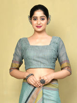Dista Elora Sea Green Linen Plain Handloom Everyday Use and Casual Saree, view 4